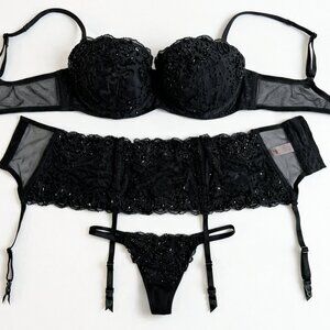 Vintage Victoria’s Secret Beaded Lace 3-Pc Set 34A/S